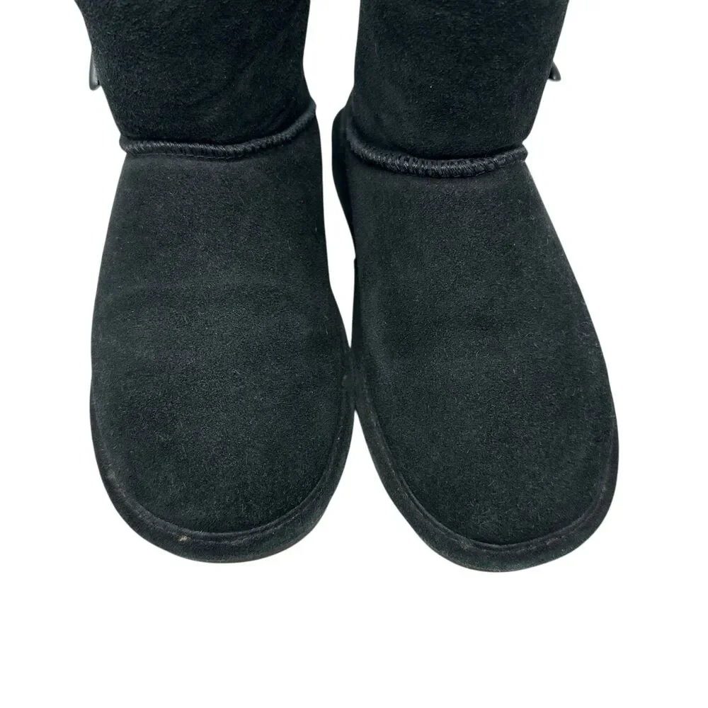 Bear Paw Black Suede Sherpa Wool Lined Slip On Winter Boots Size 8‎